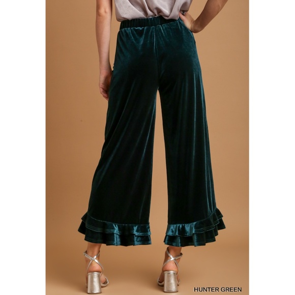 "The Eloise" Green Velvet Wide Leg Pants with Embroidery Detail - Picture 3 of 5